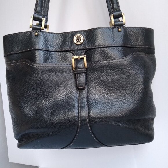 Etienne Aigner Roomy Black Pebbled Leather Shoulder Bag Vintage Western Look - Picture 3 of 11